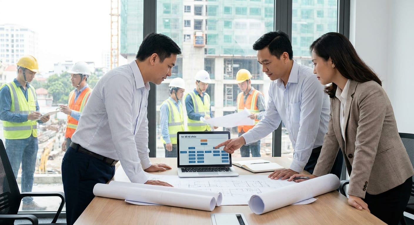 Sơ đồ tổ chức của công ty xây dựng: Cách tái cấu trúc để tối ưu phối hợp giữa công trình và văn phòng